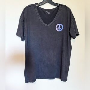 Aerie Charcoal V-Neck Tee with Peace Emblem